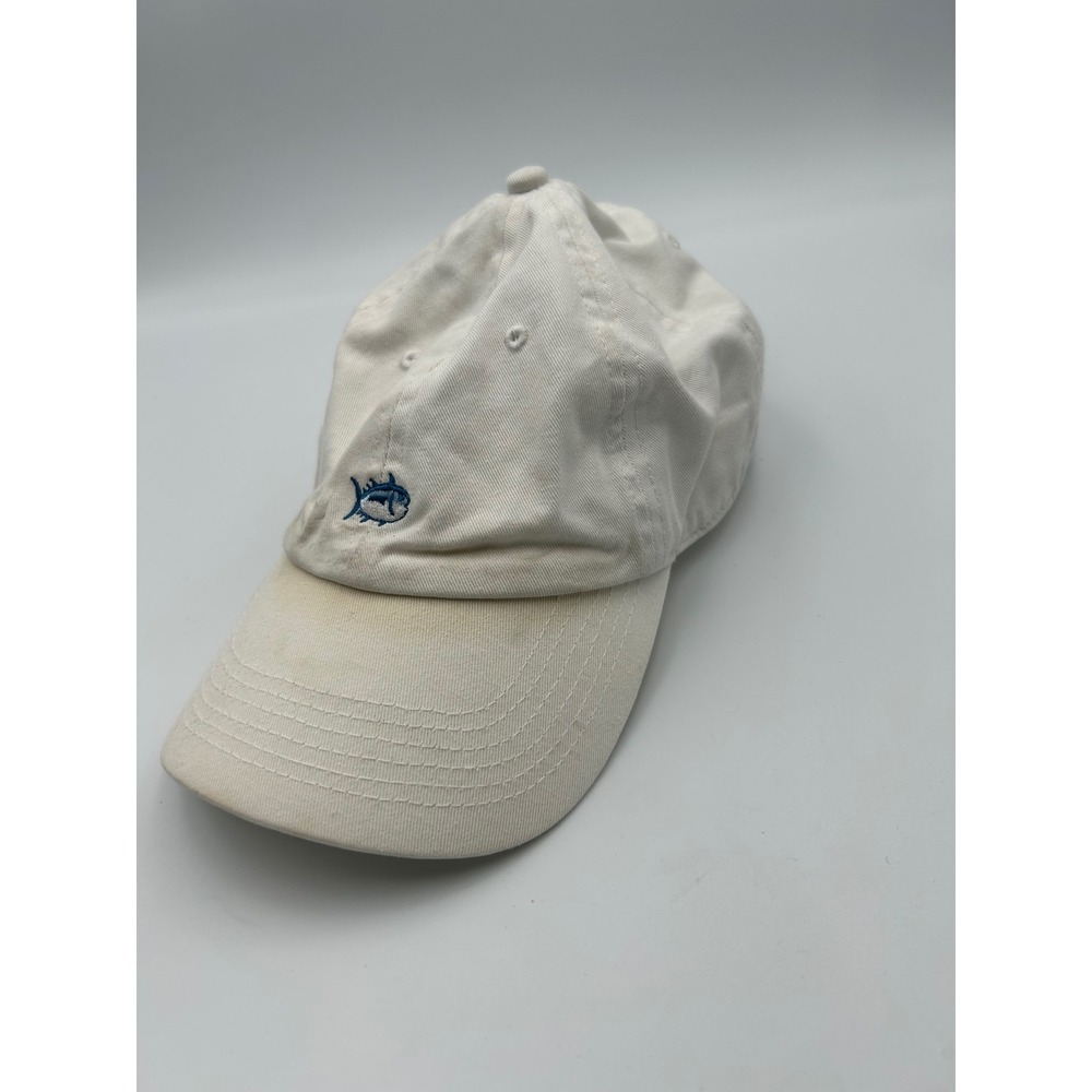 Southern Tide Mens White Cotton Adjustable Skipjack Fish Logo Baseball Hat Cap